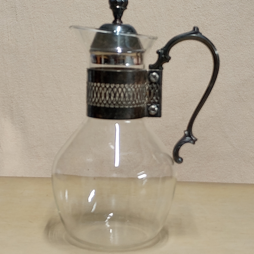 Unique Vintage Glass Carafe with Silver Handle